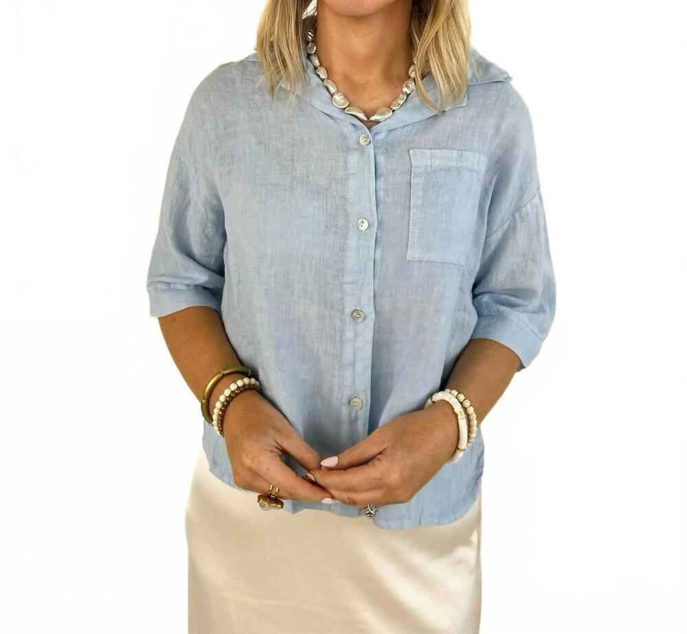 NEW MILIO MILANO selin linen 3/4 sleeve shirt in sky blue